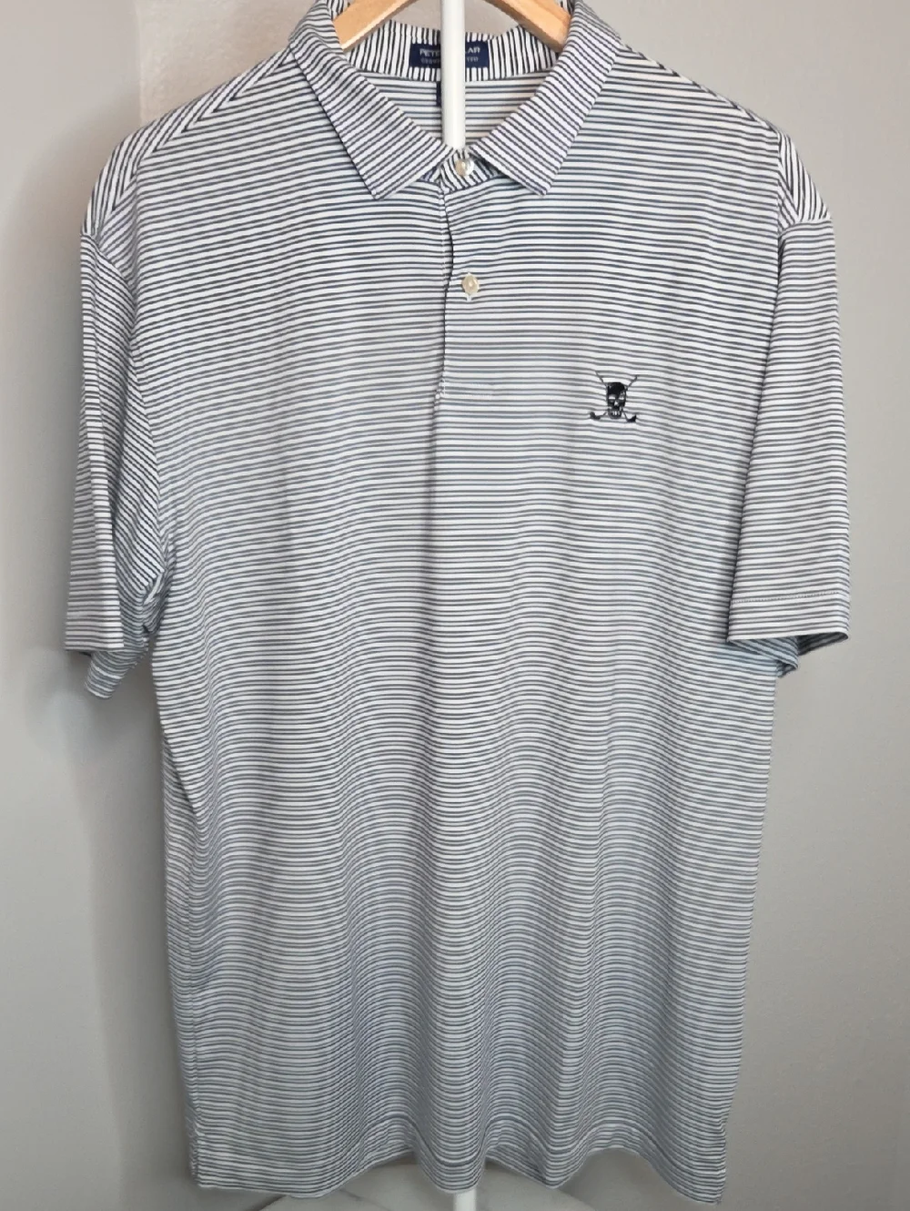 Peter Millar Shirt Men's XL Crown Crafted Golf Stretch Polo Black  White Striped - Picture 2 of 8